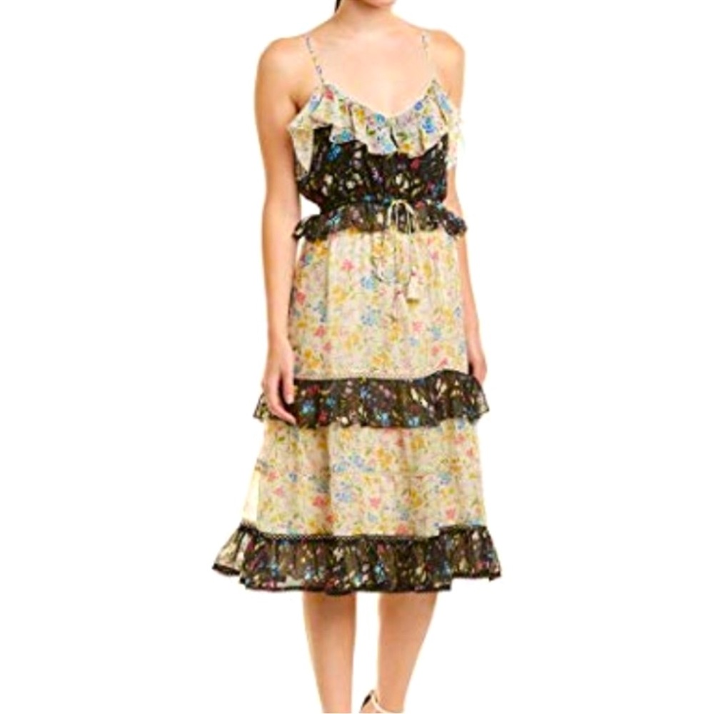 LOVE SAM tiered midi floral dress tassel